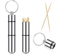 Pocket Toothpick Holder Waterproof Aluminium Alloy Toothpick Box Metal Pill Case with Key Ring, 2.8 x 0.6 Inch