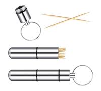 Pocket Toothpick Holder Waterproof Aluminium Alloy Toothpick Box Metal Pill Case with Key Ring,3 x 0.55 Inch