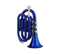 Pocket Trumpet Bb Flat Brass Material Wind Instrument With Mouthpiece Accessories Carrying Case (Color : Blue)