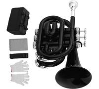 Pocket Trumpet, Professional mini trumpet Mini Trumpet Pocket Bb Flat Brass Material Brass Instrument With Mouthpiece Carrying Case(Black)