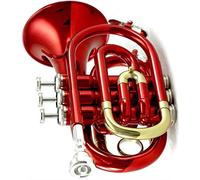 Pocket Trumpet, Professional mini trumpet Professional Pocket Trumpet Flat B Bb Tone Brass Wind Instrument With Mouthpiece Gloves Case(1)