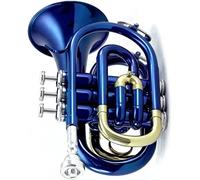 Pocket Trumpet, Professional mini trumpet Professional Pocket Trumpet Flat B Bb Tone Brass Wind Instrument With Mouthpiece Gloves Case(4)