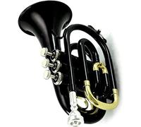 Pocket Trumpet, Professional mini trumpet Professional Pocket Trumpet Flat B Bb Tone Brass Wind Instrument With Mouthpiece Gloves Case(5)