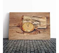 Pocket Watch (1) Canvas Print | Gallery Wrapped 30mm Frame Wall Art | 24x16 inches | Ready to Hang | Retro Picture | Living Room Bedroom Lounge Office