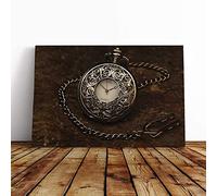 Pocket Watch (3) Canvas Print | Gallery Wrapped 30mm Frame Wall Art | 20x14 inches | Ready to Hang | Retro Picture | Living Room Bedroom Lounge Office