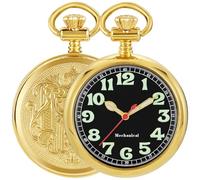 Pocket Watch Alloy Hand Wind Mechanical Pocket Watches Men Arabic Numerals Steampunk with Chain&Box, 09-Gold