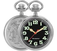 Pocket Watch Alloy Hand Wind Mechanical Pocket Watches Men Arabic Numerals Steampunk with Chain&Box, 09-Silver
