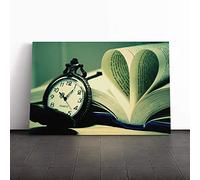 Pocket Watch and Book Canvas Print | Gallery Wrapped 30mm Frame Wall Art | 24x16 inches | Ready to Hang | Retro Picture | Living Room Bedroom Lounge Office