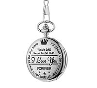 Pocket Watch and Chain,Pocket Watch - Never Forget That, I Love You, Forever-from a Son to My Dad/Gift Quartz Pocket Watch with Clip Chains Birthday Anniversary (Color : Silver)