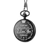 Pocket Watch and Chain,Pocket Watch - Never Forget That, I Love You, Forever-from a Son to My Dad/Gift Quartz Pocket Watch with Clip Chains Birthday Anniversary (Color : Black)