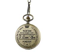 Pocket Watch and Chain,Pocket Watch - Never Forget That, I Love You, Forever-from a Son to My Dad/Gift Quartz Pocket Watch with Clip Chains Birthday Anniversary (Color : Bronze)