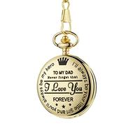 Pocket Watch and Chain,Pocket Watch - Never Forget That, I Love You, Forever-from a Son to My Dad/Gift Quartz Pocket Watch with Clip Chains Birthday Anniversary (Color : Gold)