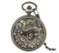 Pocket Watch Beautiful Phoenix Mechnical Pocket Watch Charm Lucky Pendant Flower Carving Auto Watches Men Women Unisex Vintage (Bronze)