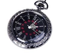 Pocket Watch Black Dial Open Faced Roman Numerals with Chain Vintage Design PW-24