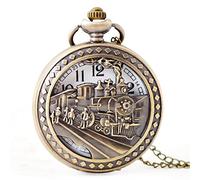 Pocket Watch,Bronze Vintage Train Front Locomotive Quartz Pocket Watch 3D Car Truck Pattern Watch Men Women Chain Necklace Pendant Gifts