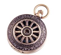 Pocket Watch Classic Skeleton Mechanical Movement Hand Wind Roman Numeral Wheel Motif Half Hunter PW-68