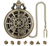 Pocket Watch Dice, Family Party Game Set, Metal Polyhedral Dice, Vintage Case Protective Storage, Interactive Sturdy Smooth Rolling Design, Premium Tabletop Board Game Accessory, Home Games Use