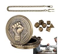 Pocket Watch Dice Holder Metal Dice Case - Dice Jewelry Case with Fist Pattern, Vintage Pocket Watch Accessories Metal Dice with Pocket Watch Case for RPG, Bronze, Se référer au descriptif, Refer to