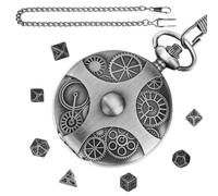 Pocket Watch Dice, Polyhedral Metal Dice Game | Dice Set with Pocket Watch Case | Exquisite Portable Dice for Card Board Games, Teaching, Metal Steampunk Dice