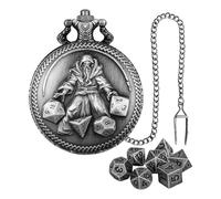 Pocket Watch Dice Set - 7 Small Square Edge Metal Dice | Polyhedral Dice with Pocket Watch Case, Vintage Design Dice Set for Carnival Games, Game