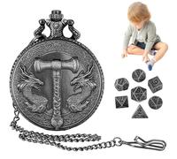 Pocket Watch Dice Set, Pocket Watch Dice, Unique Dragon Metal Polyhedral Dice with Vintage Pocket Watch Case, Gothic Roles Playing Board Games Accessories