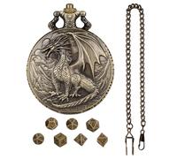 Pocket Watch Dice Set, Role Playing Dice Set With Pocket Watch Case, Dragon Pattern Pocket Watch Case Dice Set, Pocket Watch Shell Dragon Pattern Shell Role Playing Dice Set
