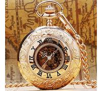 Pocket Watch Fashion Rose Golden Mechanical Hand Wind Pocket Watches Necklace Skeleton Dial Watch Gift