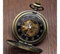Pocket Watch Fashion Silver Noble Automatic Mechanical Hand Wind Pocket Watch with Big Chain Pocketwatches Gift for Birthday Fathers Day (Black Dial)
