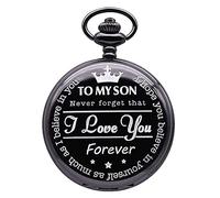 Pocket Watch for Boy Kids Black Roman Numbers Display Chain Necklace Pendant The Greatest Dad to My Son Fob Watch Birthday Xmas Gift with Box