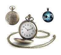 Pocket Watch for Doctor Who for Men with Bronze Case Vintage Quartz Full Hunter White Dial and Chain Retro for Dr Who Necklace Pendant for Mens Boys with One 30cm Chain and One 50cm Necklace Chain