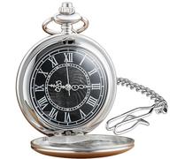 Pocket Watch for Men, Vintage Silver Pocket Watch with Black Dial and Chain, Roman Numerals,Elegant Flip Cover Design,for Daily Wear and Formal Occasions for Christmas Gifts Birthday