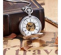 Pocket Watch Gold Mechanical Vintage Copper Male Clock Hand Wind Square Necklace Chain Men Women Christmas Birthday Gift (Silver with White) (Gold with Black) (Sliver with White)
