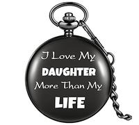 Pocket Watch I Love My Daugher More Than My Life Smooth Black Pendant Simple Numerals Quartz Pocket Watch Thick Chain Present Gifts for Girls