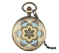 Pocket Watch Mechanical Pocket Watches Crystal Pendant for Women Lady Hand Winding Nurse Watch Pretty Flower Case with Chain (Bronze)