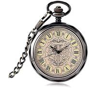 Pocket Watch Mechanical Wind Up Watch Exquisite Steampunk Open Face Style PocketWatch Chain Trendy Hand Winding Clock