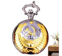 Pocket Watch Men Classic Pocket Watch - Sickle Icon Hammering Vintage Clock Arabic Numerals | Embossed Fashion Accessories Wheat Clock Pentagram with Chain for H, Gold, Se référer au descriptif, Refer