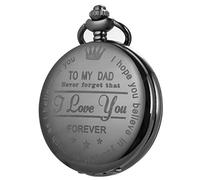 Pocket Watch Men Personalized Chain SIBOSUN Quartz Gifts for Dad from Daughter Son to DAD Engraved, Black, 11 Dad,Black