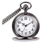 pocket watch, Mens Pocket Watch with Chain, Classic Vintage Quartz Pendant Fob Pocket Watches for Dad/Grandfather/Grandpa, Men Pocket Watch as Retro Gifts for Father's Day/Birthday/Anniversary Day(Bla
