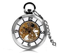 Pocket Watch Pocket Watch Vintage Pocket Watch with Pocket Chain Open Face Design Mechanical Pocket Clock Exquisite Pocket Pendant Clock Gifts for Male,Numbers Silver