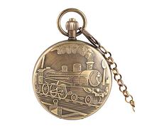 Pocket Watch Pure Copper Tourbillon Phases Moon Sun Mechanical Pocket Watch Retro Locomotive Steam Train Design Chain Watches Gift for Birthday Fathers Day