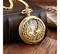 Pocket Watch Quartz for Men Women Double Hollow Eagle with 30cm Chain Round Dial for Women Men Christmas Birthday Gifts