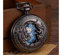 Pocket Watch Retro Bronze Mechanical Pocket Watch Hand Winding Carved Double Brave Troops Lucky Engraved Pocket Watches Chain Flip Clock Gift for Birthday Christmas Fathers Day