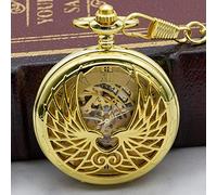 Pocket Watch Retro Golden Roman Numbers Hollow Pendant Mechanical Pocket Watch for Men Women (Gold)