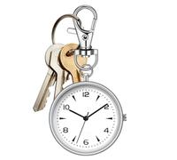 Pocket Watch - Round Watch with Keychain, Unisex Portable Silent Clock with Compact Case, Key Holder, Lightweight Travel Companion Pocket Accessories for Men and, Silver, Se référer au descriptif
