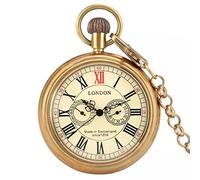 Pocket Watch Royal London 1856's Retro Mechanical Pocket & Pocket Watches Retro Hand Winding Skeleton Men's Pocket Watch Chain