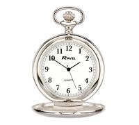 Pocket Watch Silver Chrome Compact Classic Easy-Read Dial Vintage Style Unisex.
