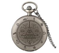 Pocket Watch Triangle Devil Quartz Pocket Watch Gravity Bill Cipher Fall Time Gem Necklace Pendant Clock Gifts
