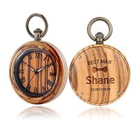 Pocket Watch ,Vintage Watch ,Quartz Watch Customized Wooden Pocket Watches, Engraved Name/Date/Role, Personalised Wooden Watch Gift for Best Man, Usher, Groom, Wedding Favours, Birthday, Christmas, Gr