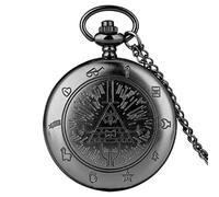Pocket Watch ,Vintage Watch ,Quartz Watch Eye of Providence Weird Town Triangle Devil Quartz Pocket Watch Gravity Bill Cipher Fall Time Gem Necklace Pendant,Black (Color : Black)