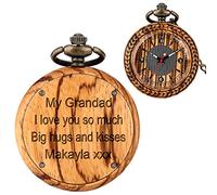 Pocket Watch ,Vintage Watch ,Quartz Watch Personalised Mens Wooden Pocket Watch Analog Quartz with Chain, Vintage Lightweight Wood Pocket Watches Gifts for Best Men, Groomsmen, Father of The Bride, Da